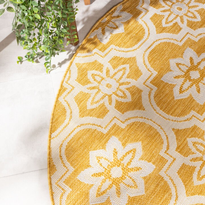 Rond buitenkleed - Rio Flower Geel