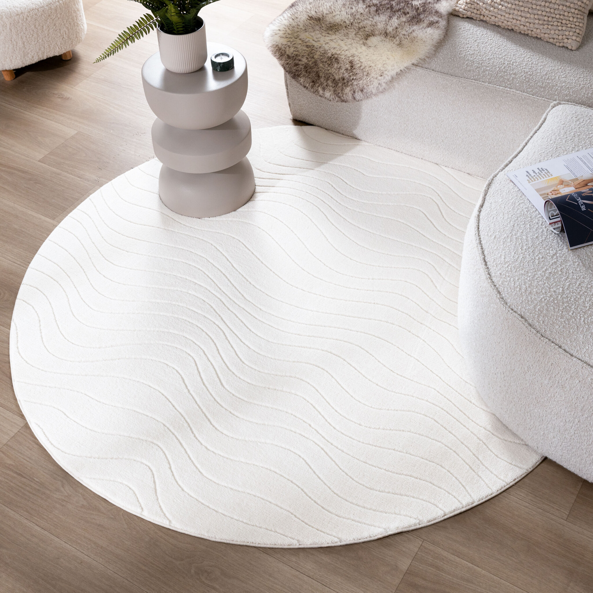 Rond Scandinavisch vloerkleed - Charm Waves Wit