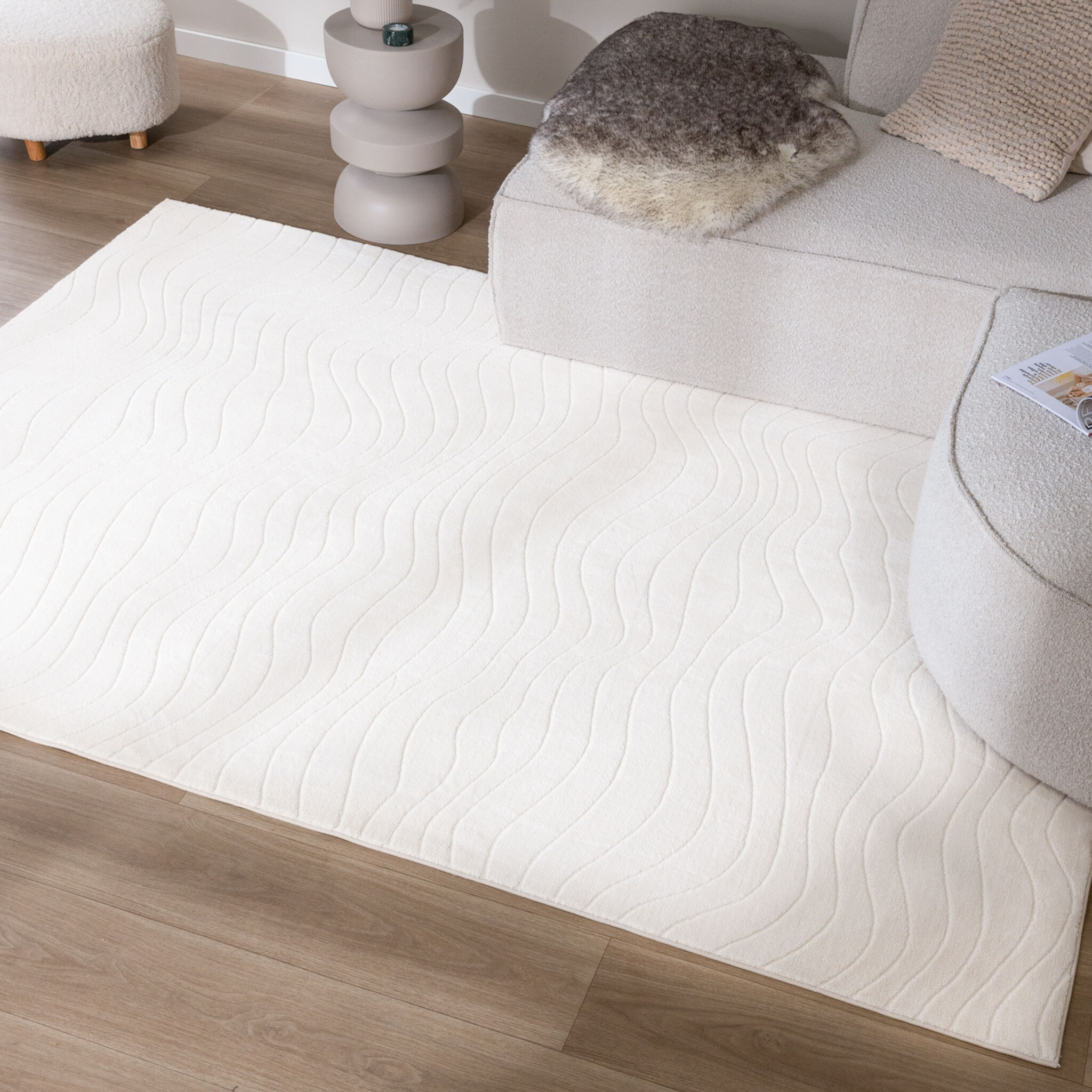 Scandinavisch vloerkleed - Charm Waves Wit