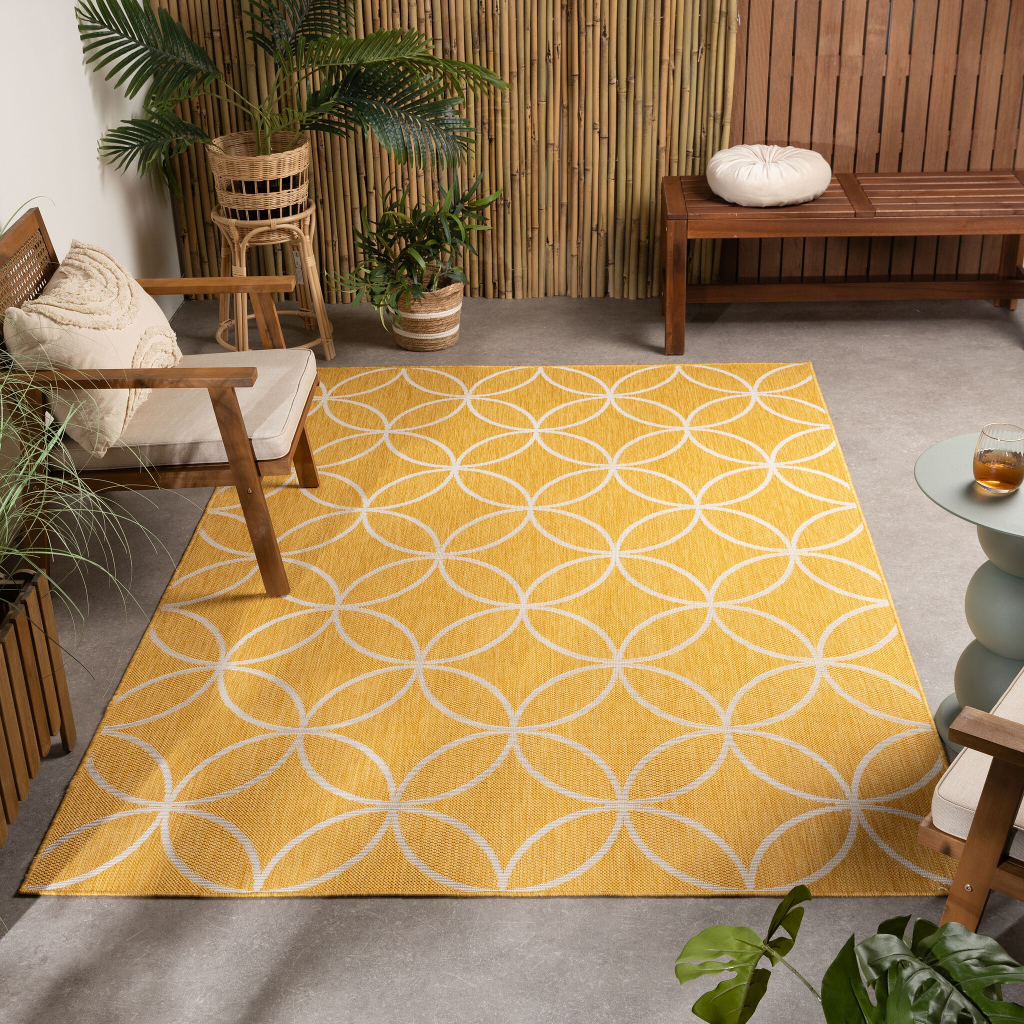 Geometrisch buitenkleed - Faro Ripple Geel