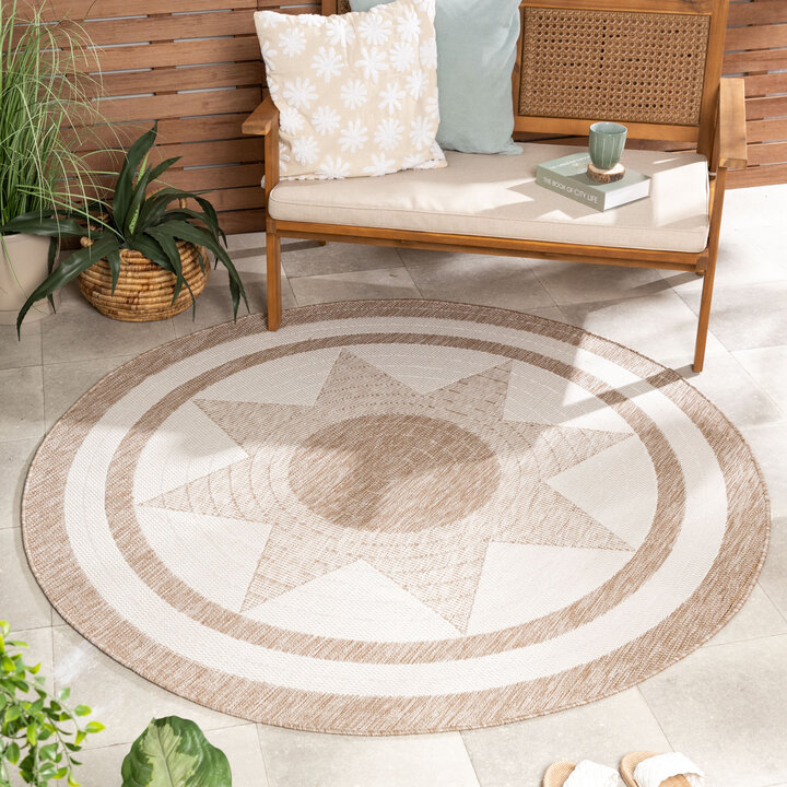 Rond jute buitenkleed - Nusa Sun Beige/Creme 