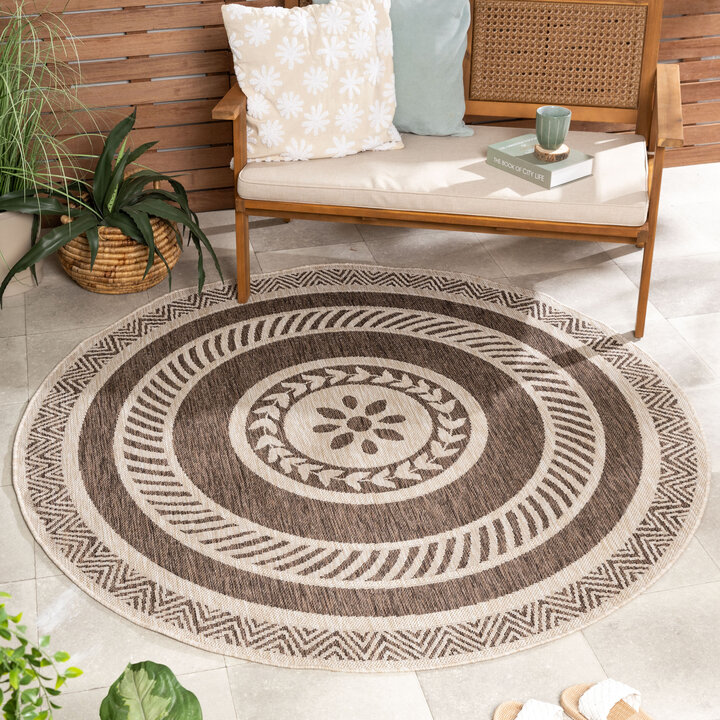 Rond jute buitenkleed - Nusa Medallion Bruin/Beige 