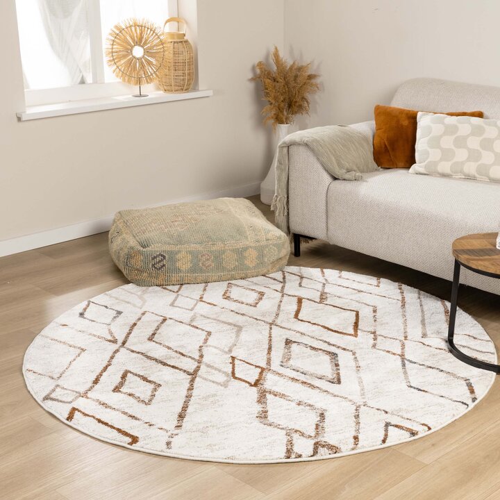 Rond hoogpolig vloerkleed - Blend Diamond Terra