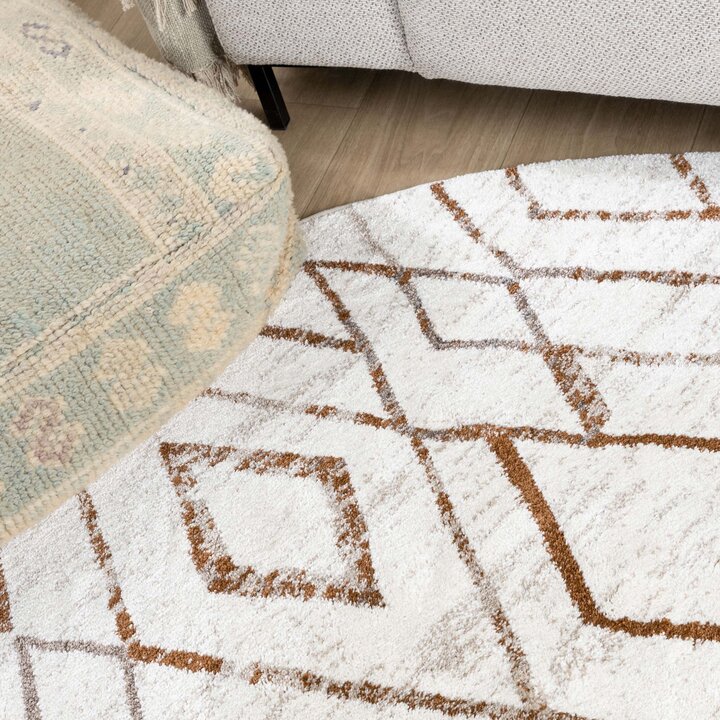 Rond hoogpolig vloerkleed - Blend Diamond Terra