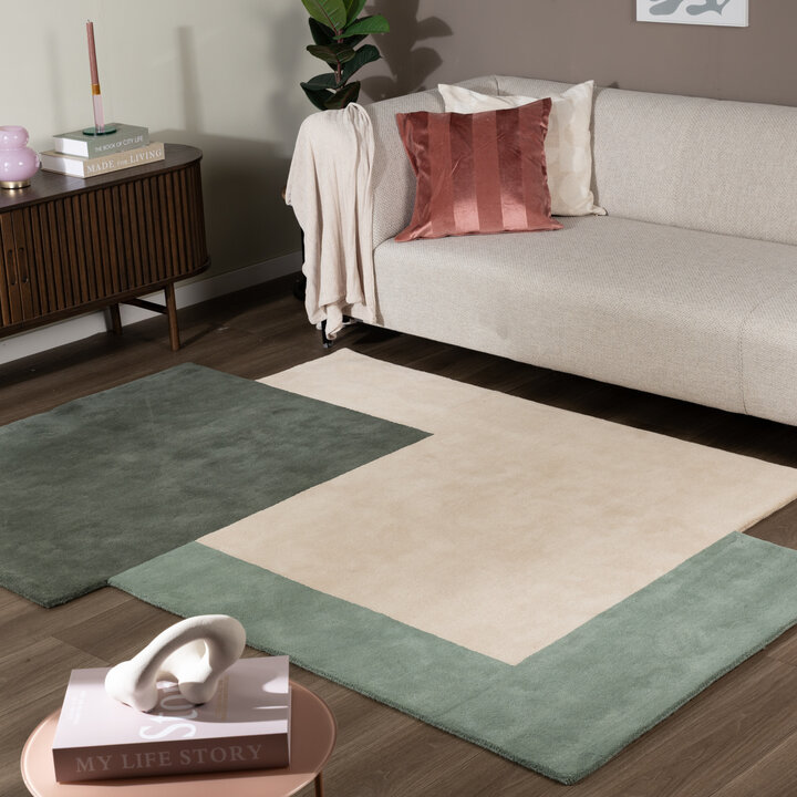 Wollen abstract vloerkleed - Jules Creme/Groen