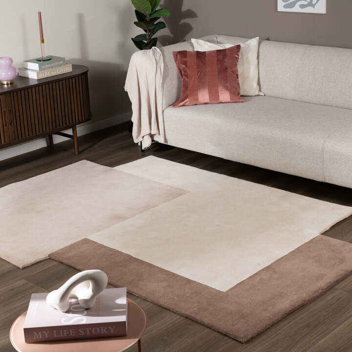 Wollen abstract vloerkleed - Jules Creme/Taupe