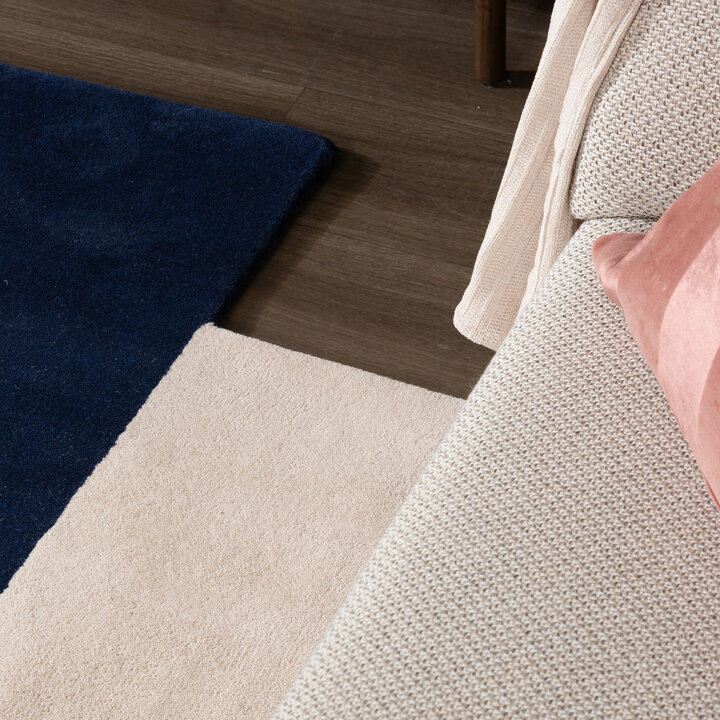 Wollen abstract vloerkleed - Jules Creme/Blauw