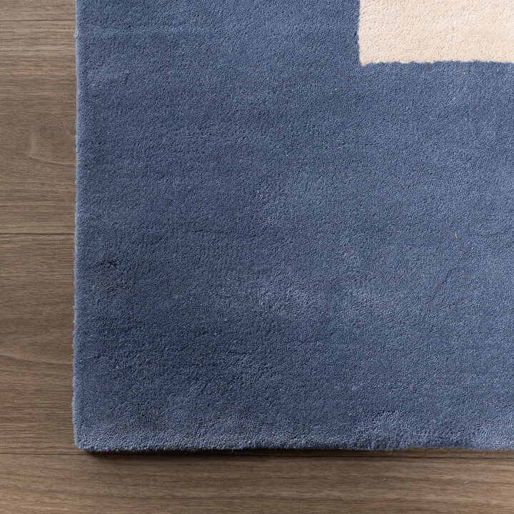 Wollen abstract vloerkleed - Jules Creme/Blauw