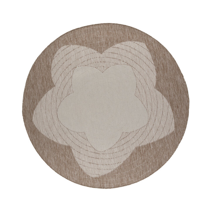 Rond jute buitenkleed - Nusa Flower Beige/Creme 
