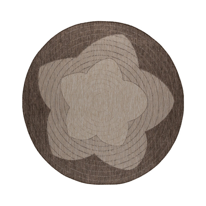 Rond jute buitenkleed - Nusa Flower Bruin/Beige 