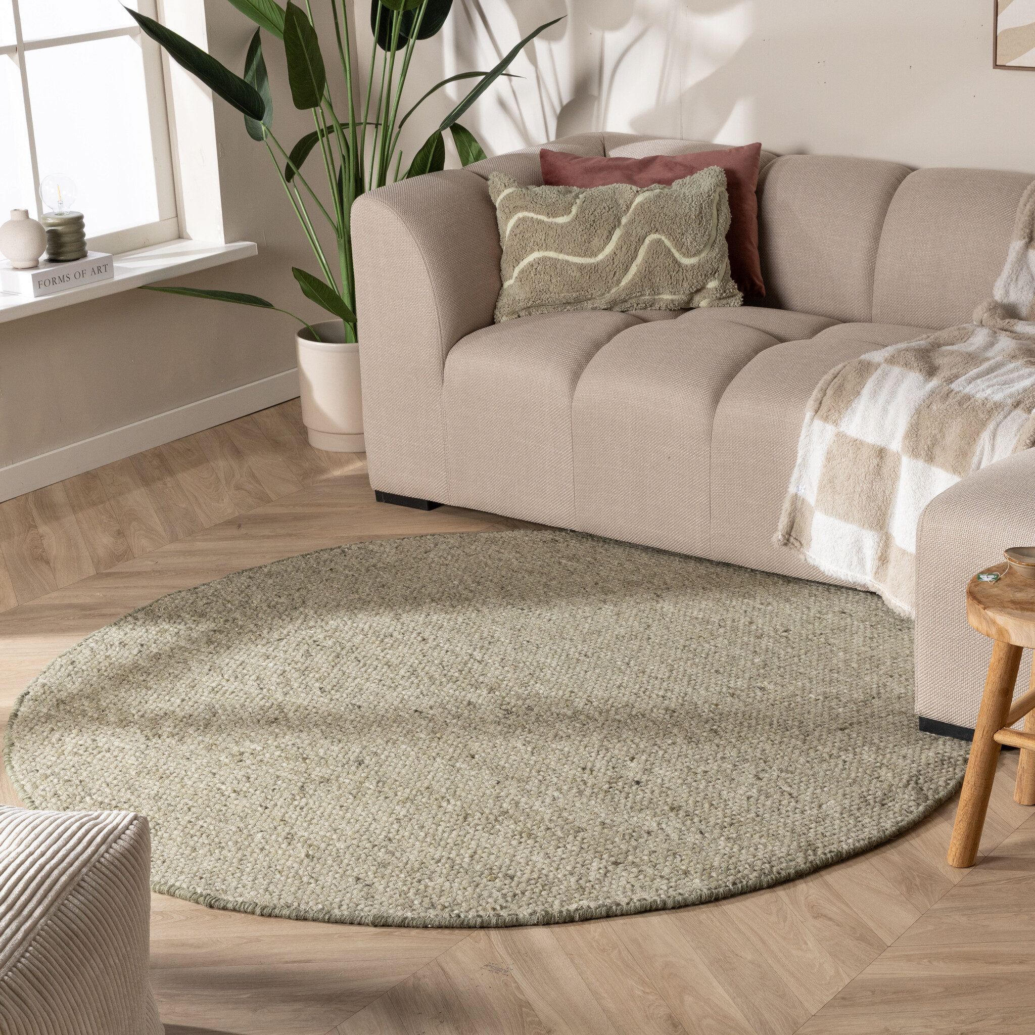 Rond wollen vloerkleed - Feline Olijfgroen/Gemeleerd