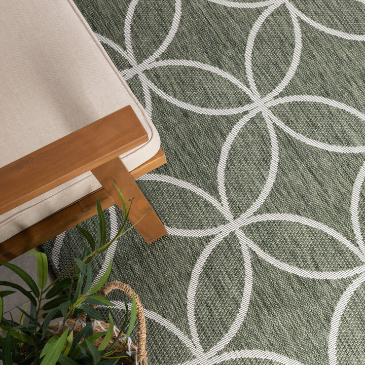 Geometrisch buitenkleed - Faro Ripple Groen/Wit