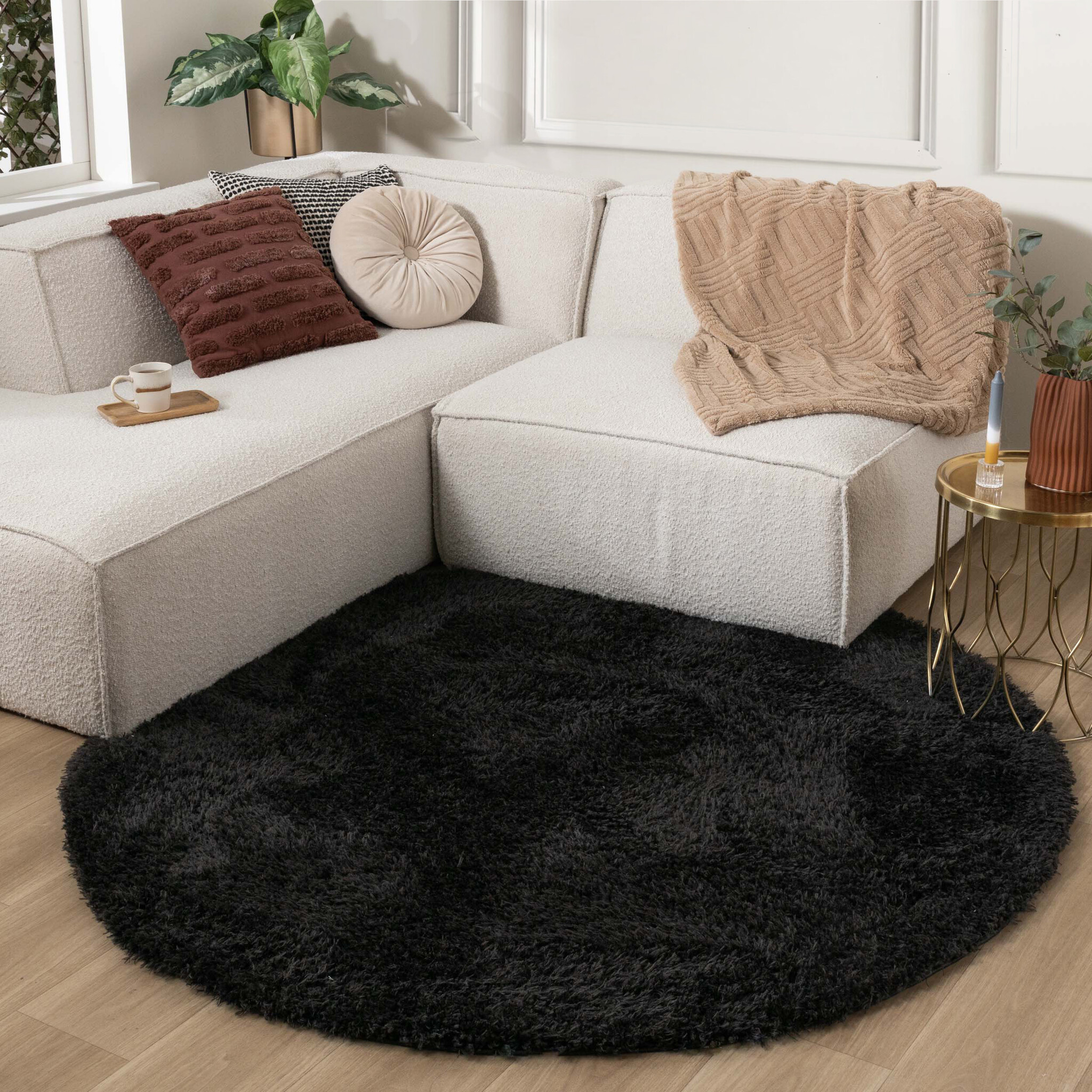 Rond Shaggy vloerkleed - Blaze Zwart