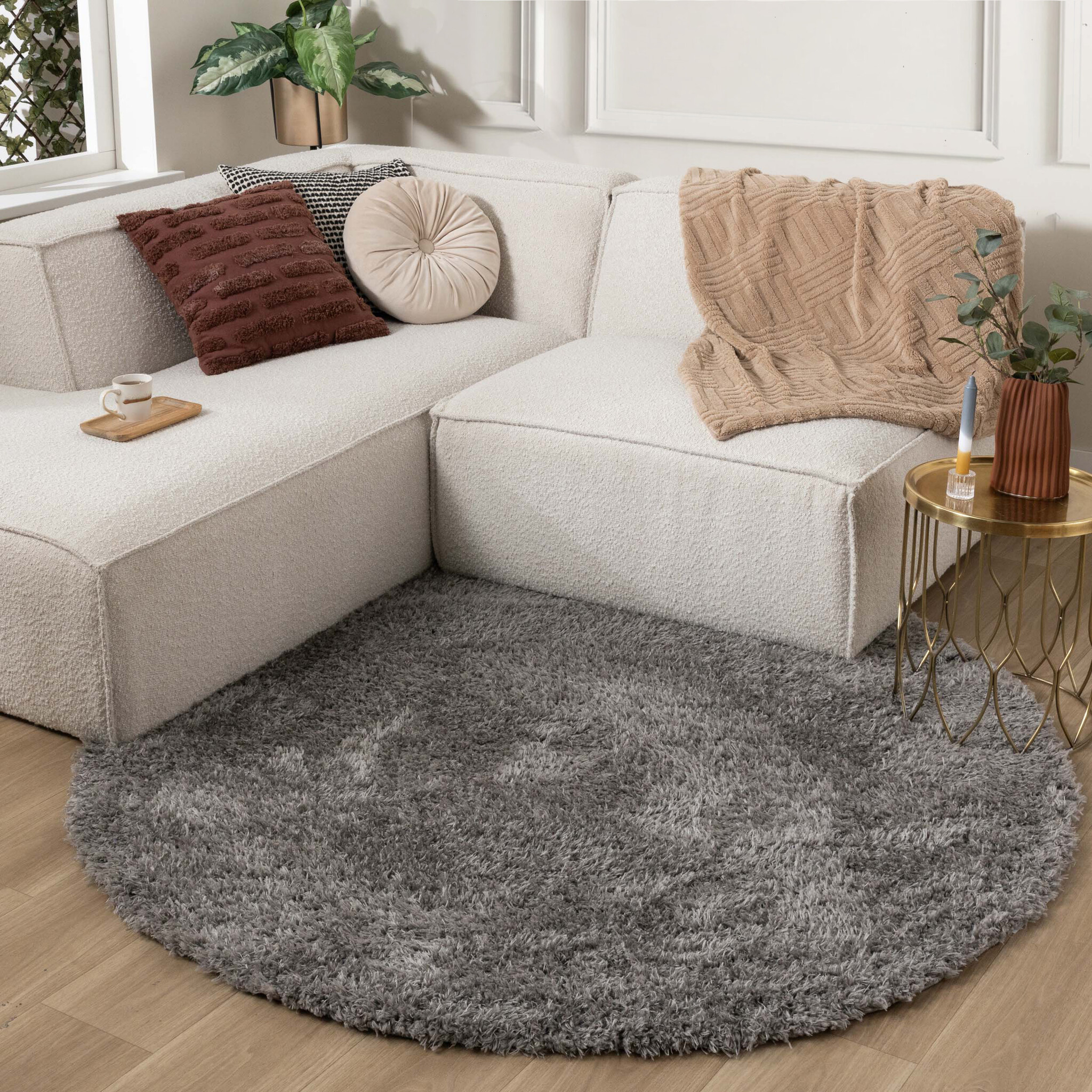 Rond Shaggy vloerkleed - Blaze Grijs