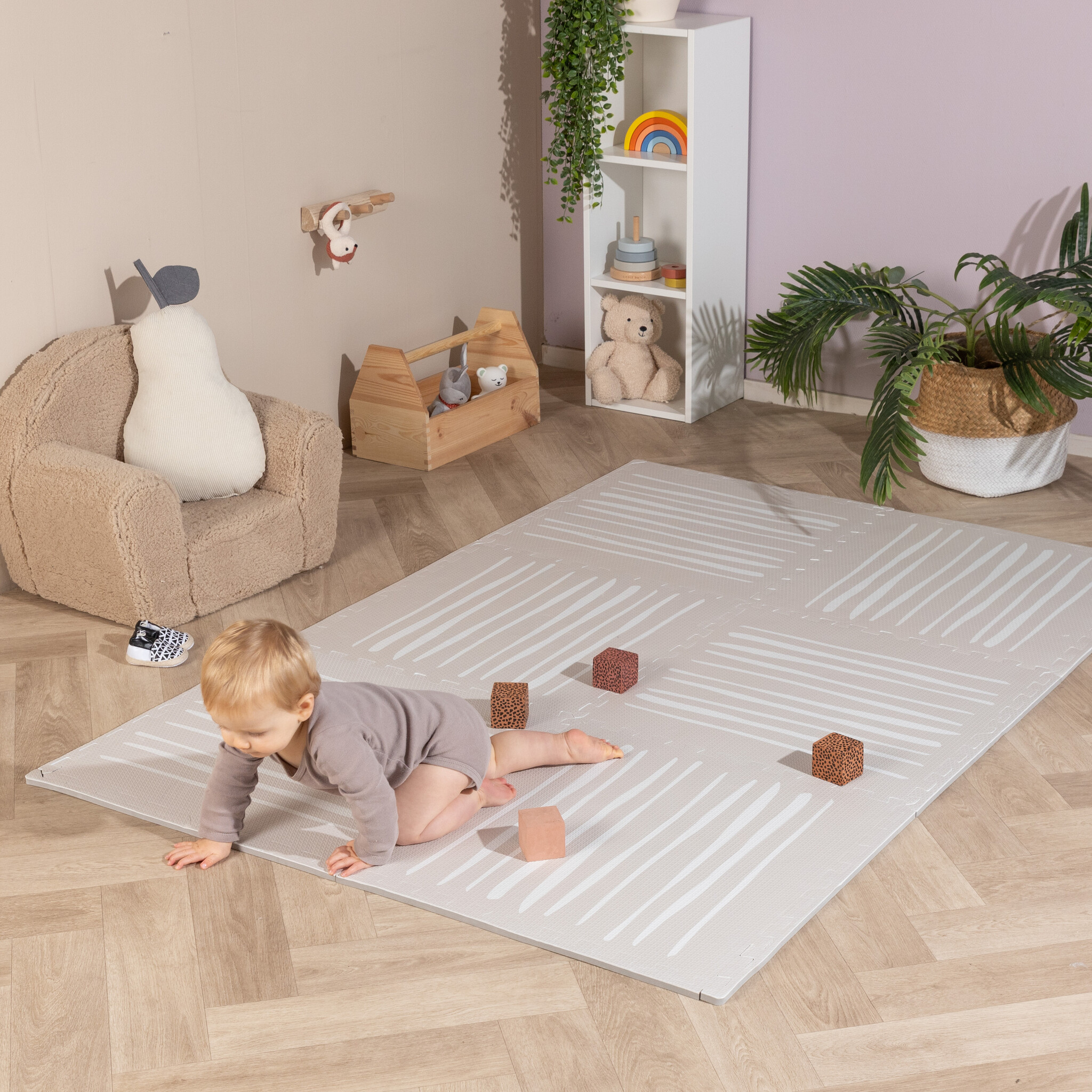 Foam puzzelmat - Alfie Stripes Grijs/Beige