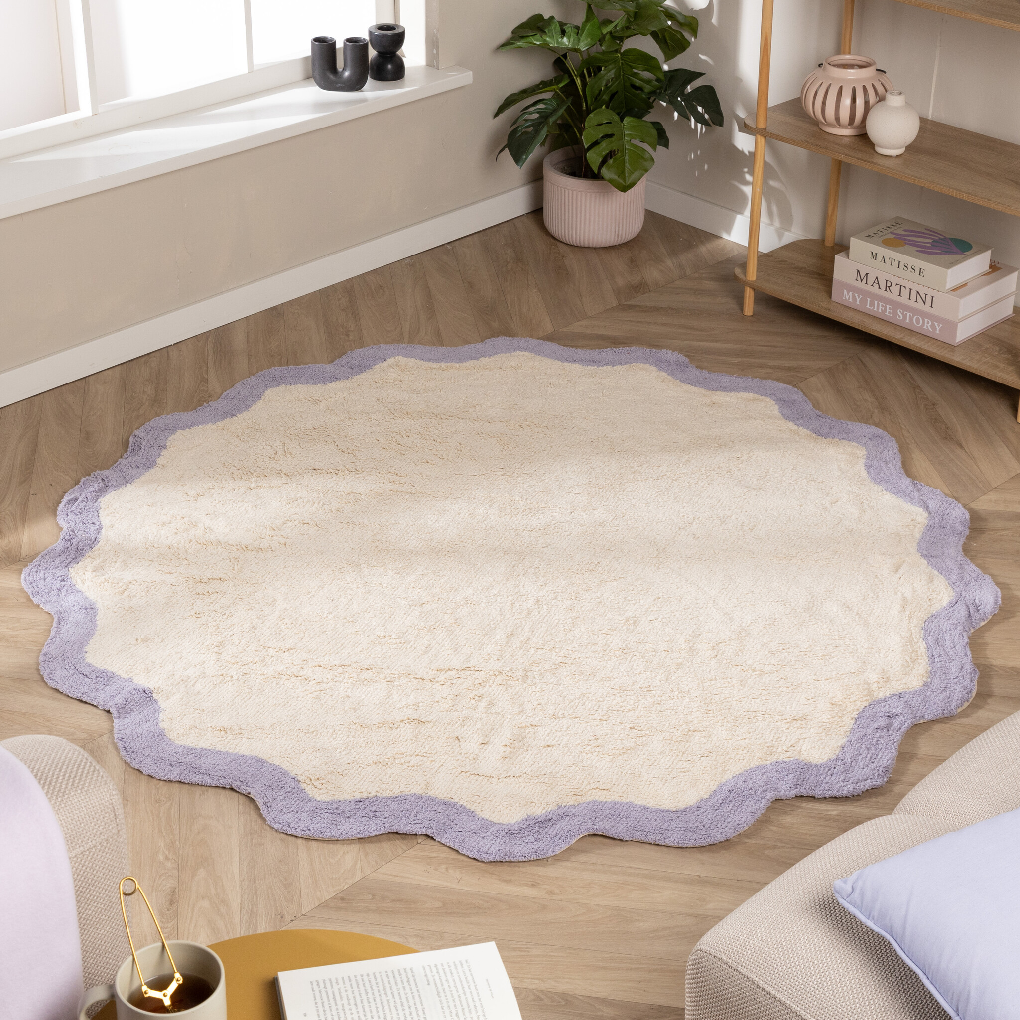 Rond Wasbaar vloerkleed - Hazy Lila/Creme