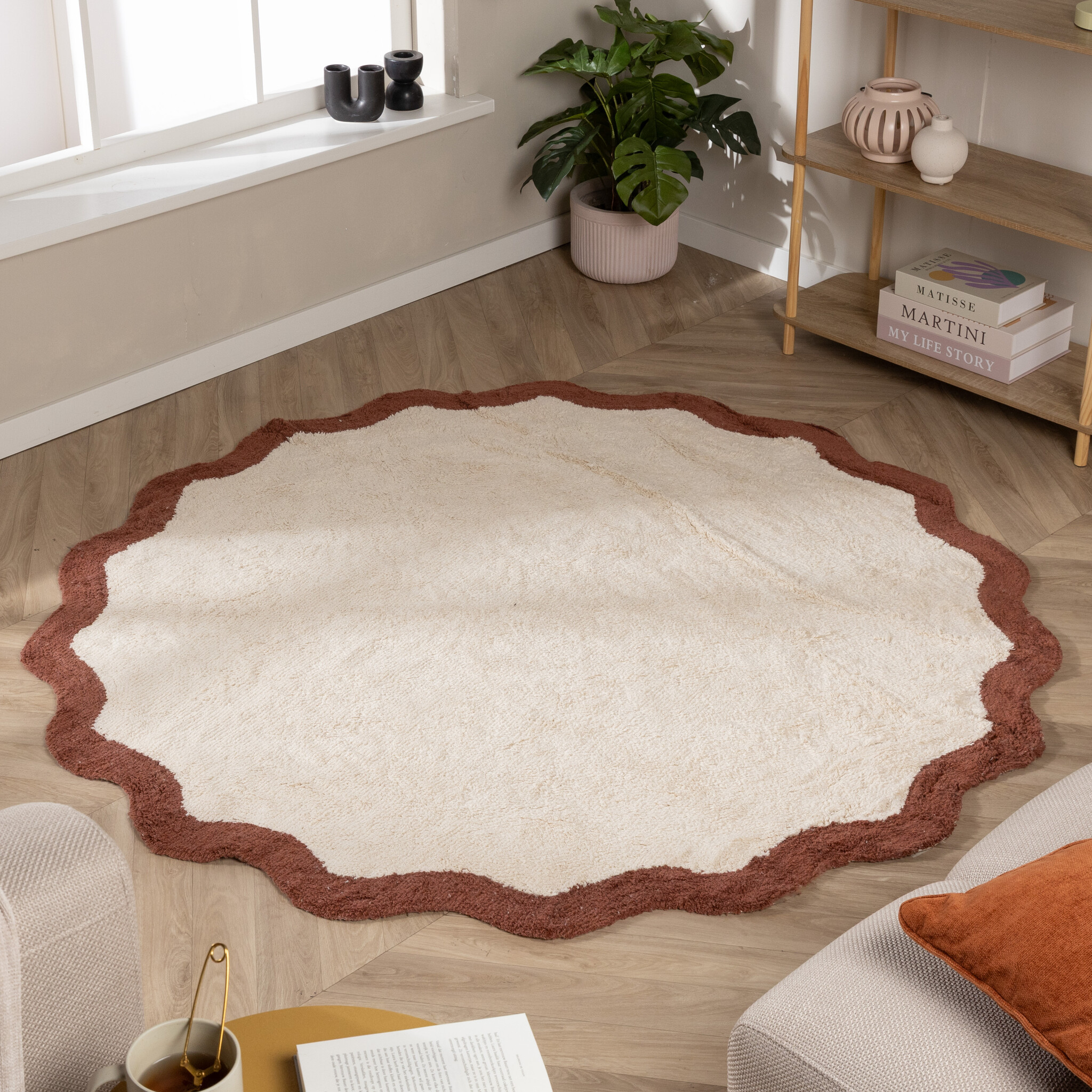 Rond Wasbaar vloerkleed - Hazy Bruin/Creme