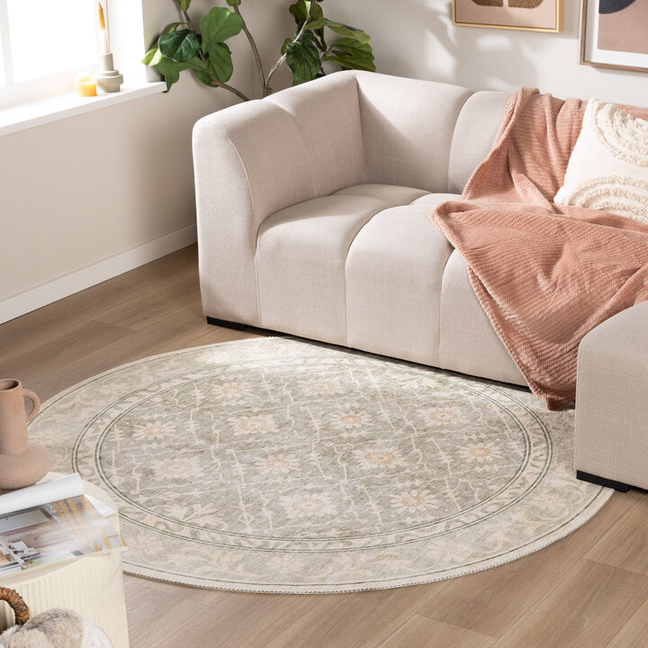 Rond Vloerkleed Bloemen - Celine Groen