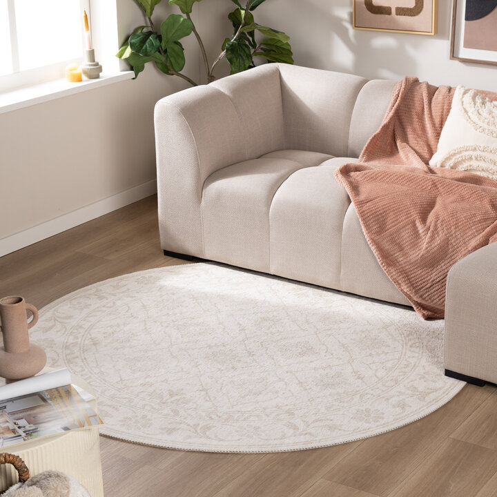 Rond Vloerkleed Bloemen - Celine Creme