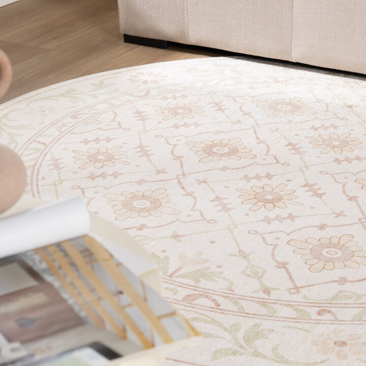 Rond Vloerkleed Bloemen - Celine Roze