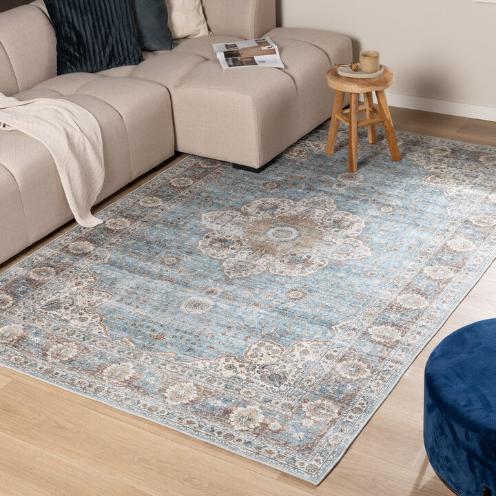 Binnen- en buitenkleed - Kairo Medaillon Lichtblauw/Creme 