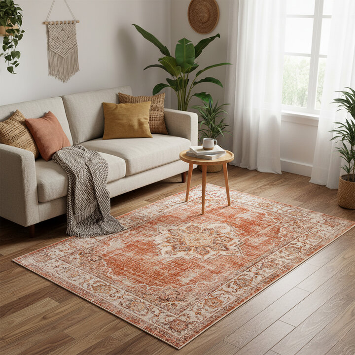 Vintage vloerkleed - Spring Medaillon Terra/Creme