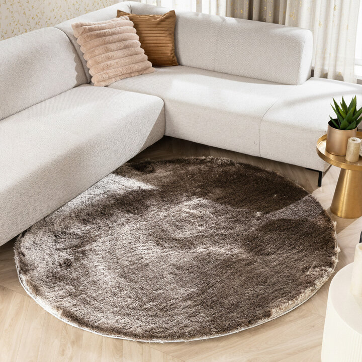 Rond hoogpolig vloerkleed - Glorious Zilver/Grijs