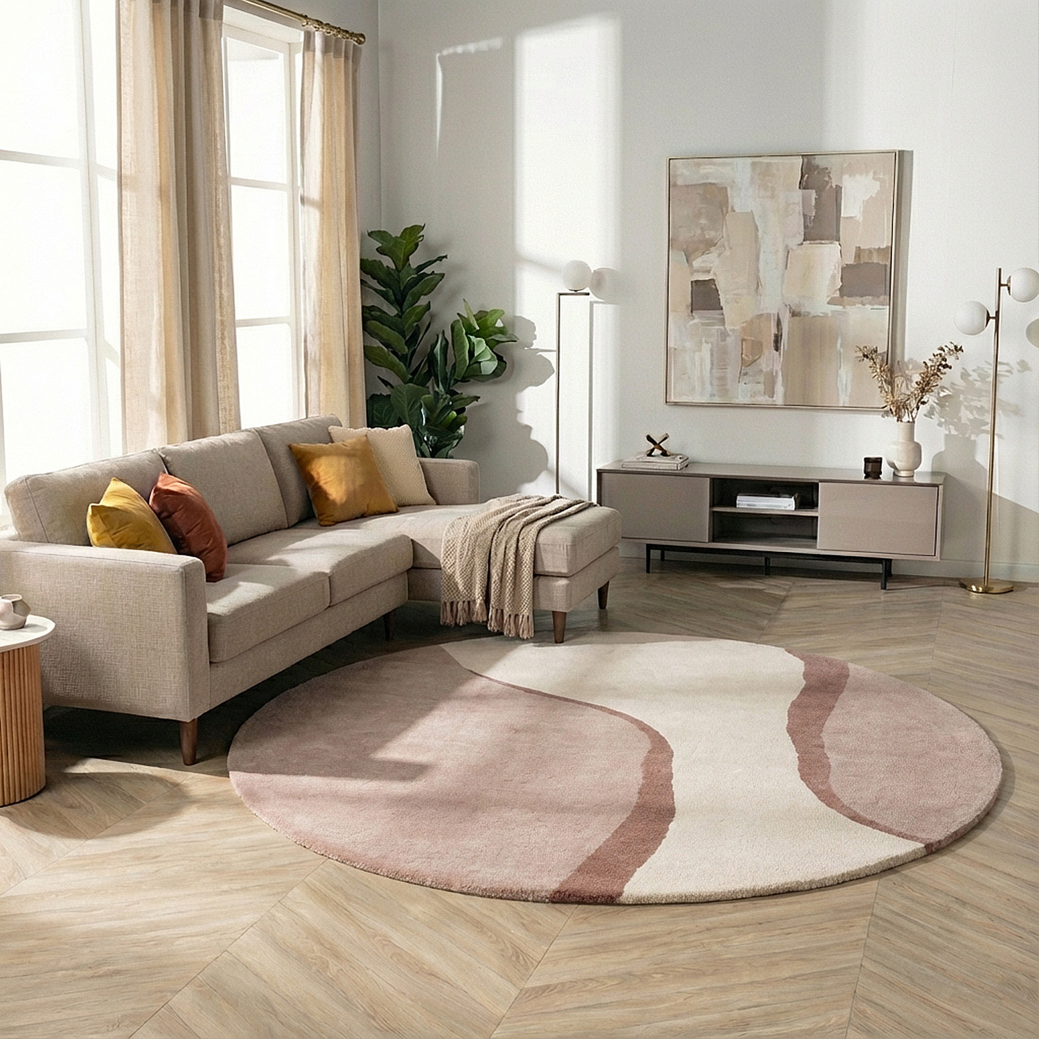 Rond wollen vloerkleed - Vienna Roze