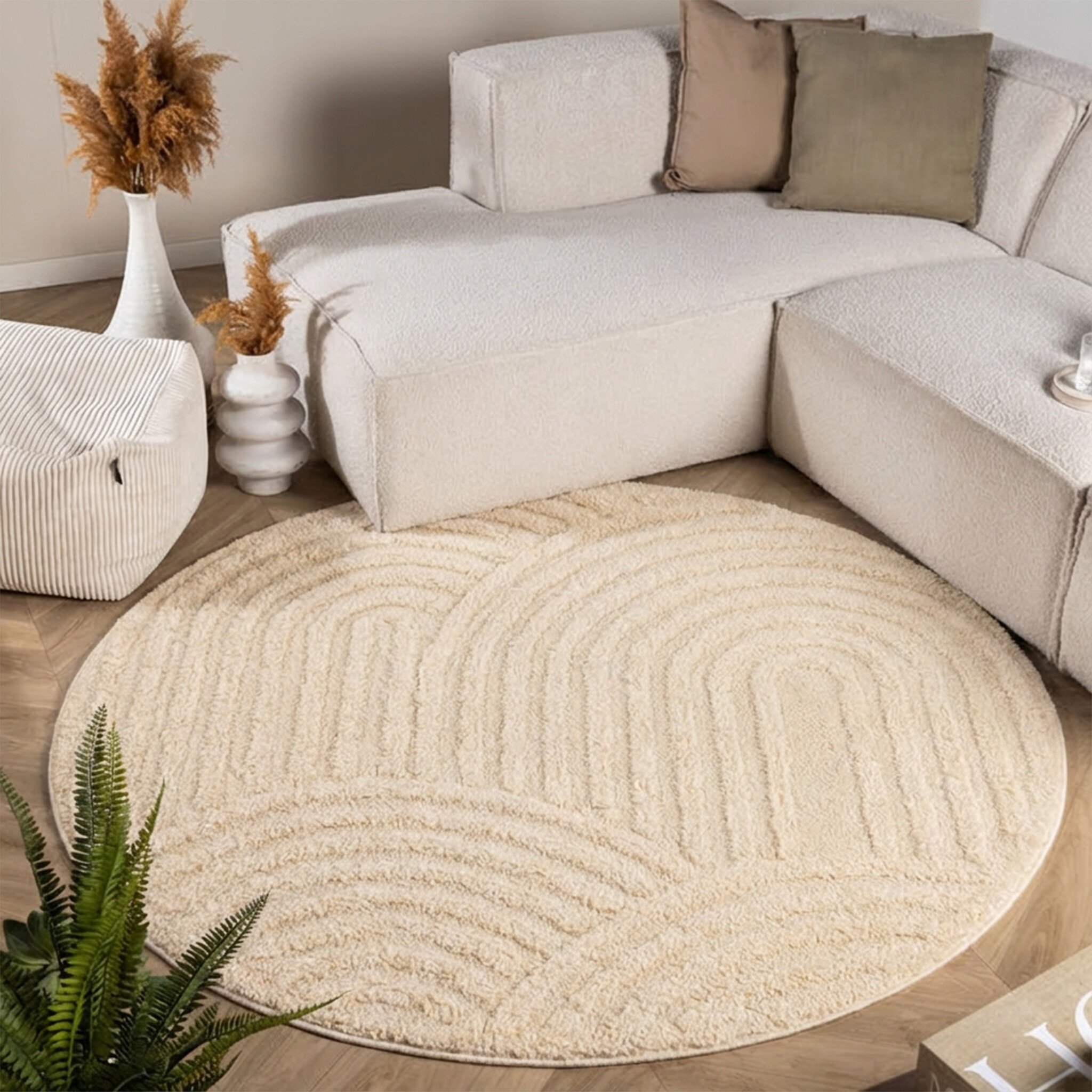 Rond Scandinavisch vloerkleed - Lova Arches Beige
