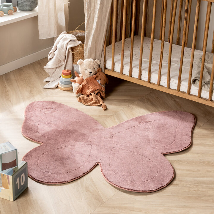 Wasbaar kindervloerkleed - Coco Vlinder Donkerroze