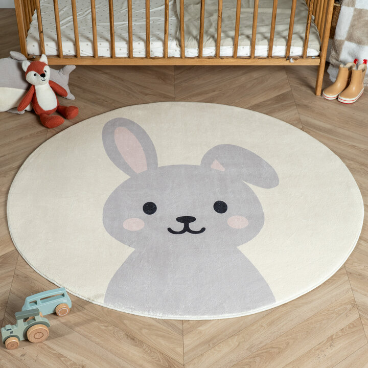 Rond wasbaar kindervloerkleed - Sammy Rabbit Grijs
