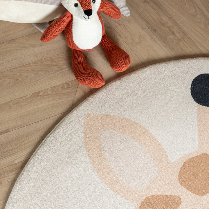 Rond wasbaar kindervloerkleed - Sammy Giraffe Beige