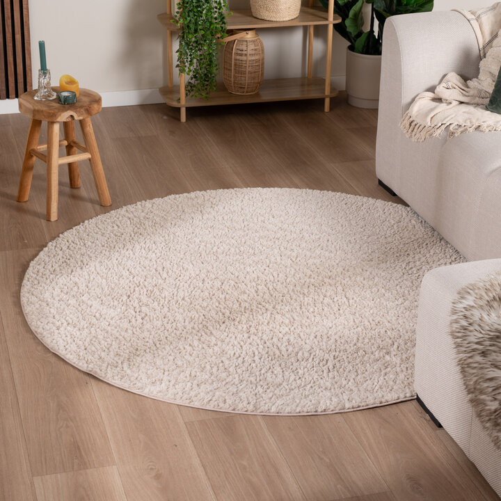 Rond fluffy vloerkleed - Bobby Creme