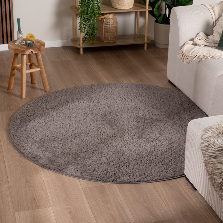 Rond fluffy vloerkleed - Bobby Grijs