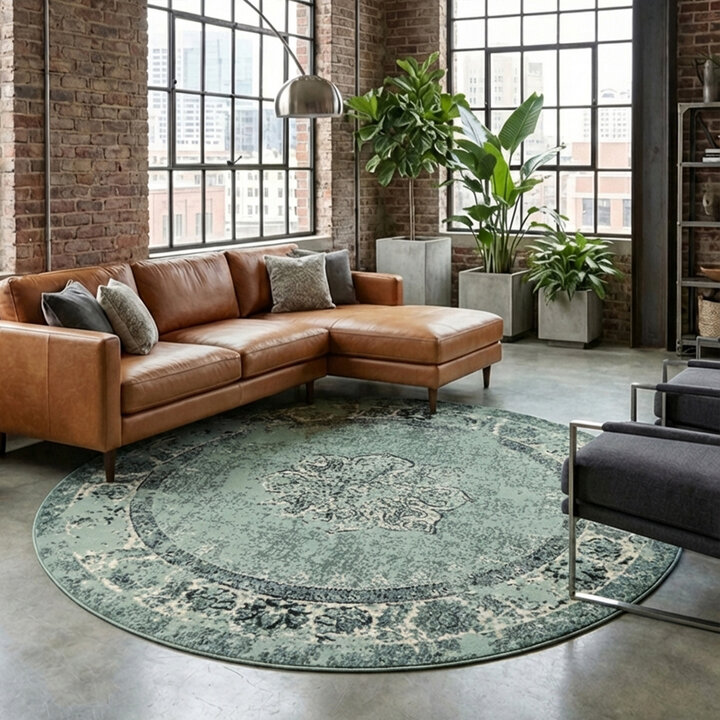 Rond vintage vloerkleed - Wonder Groen/Zwart