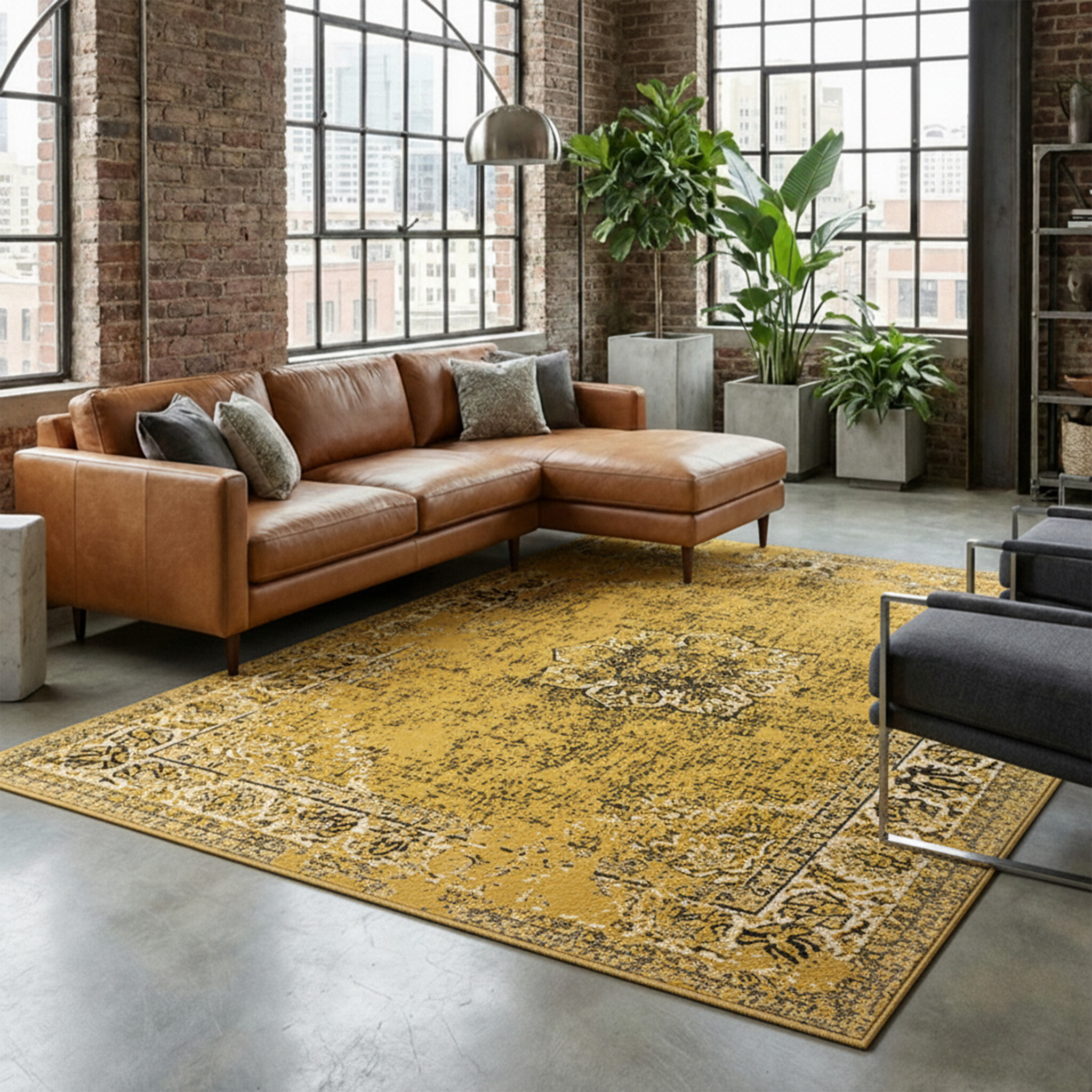 Vintage vloerkleed - Wonder Geel/Zwart