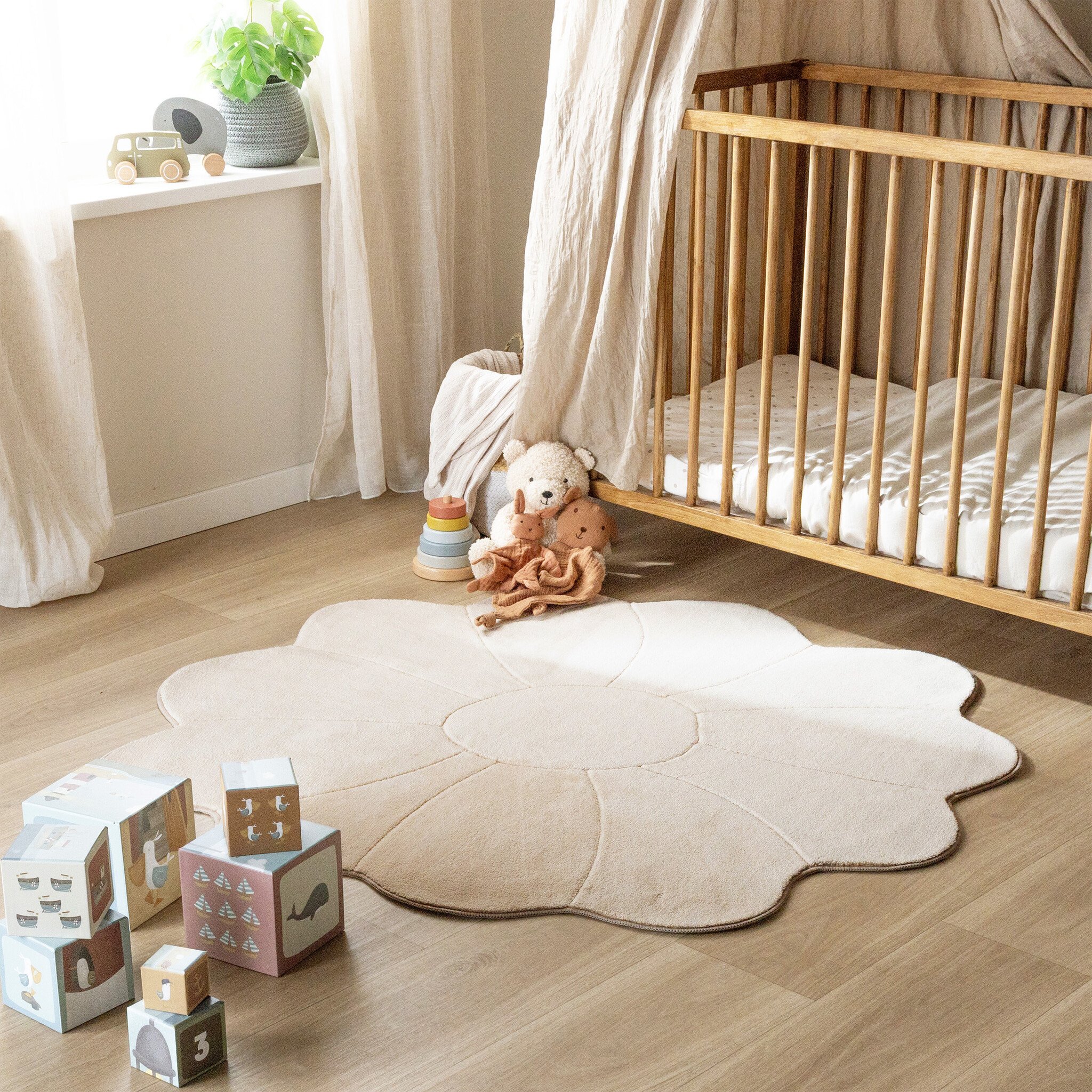 Kindervloerkleed Rond - Coco Bloem Beige
