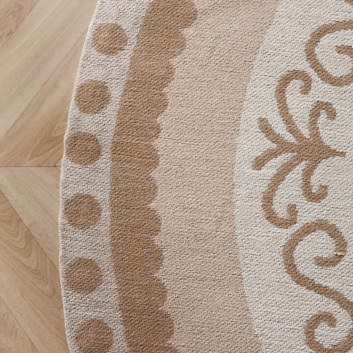 Rond katoenen vloerkleed - Nola Border Creme