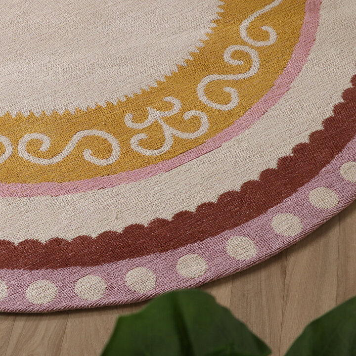 Rond katoenen vloerkleed - Nola Border Roze