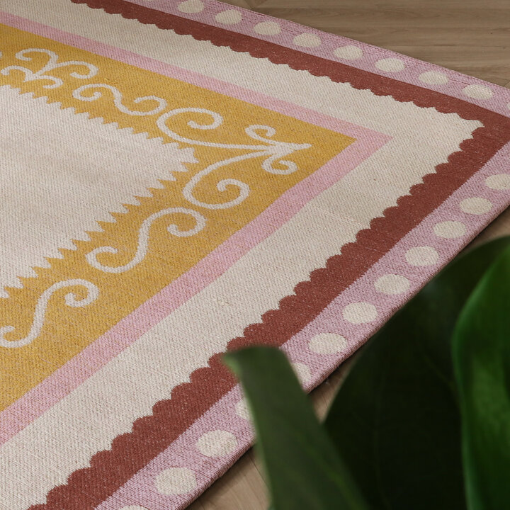 Katoenen vloerkleed - Nola Border Roze