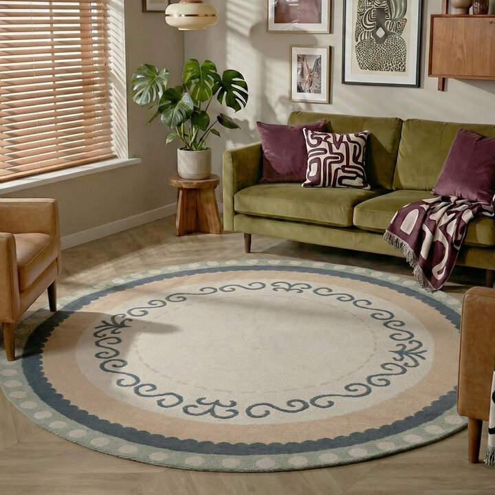 Rond katoenen vloerkleed - Nola Border Groen