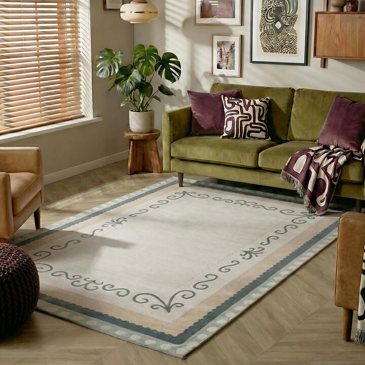 Katoenen vloerkleed - Nola Border Groen