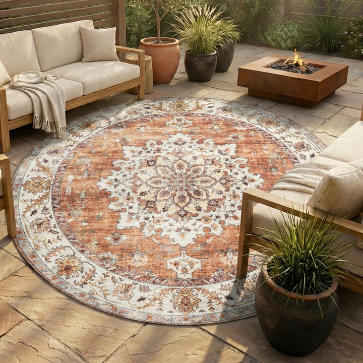 Rond vintage buitenkleed - Santo Medaillon Terra