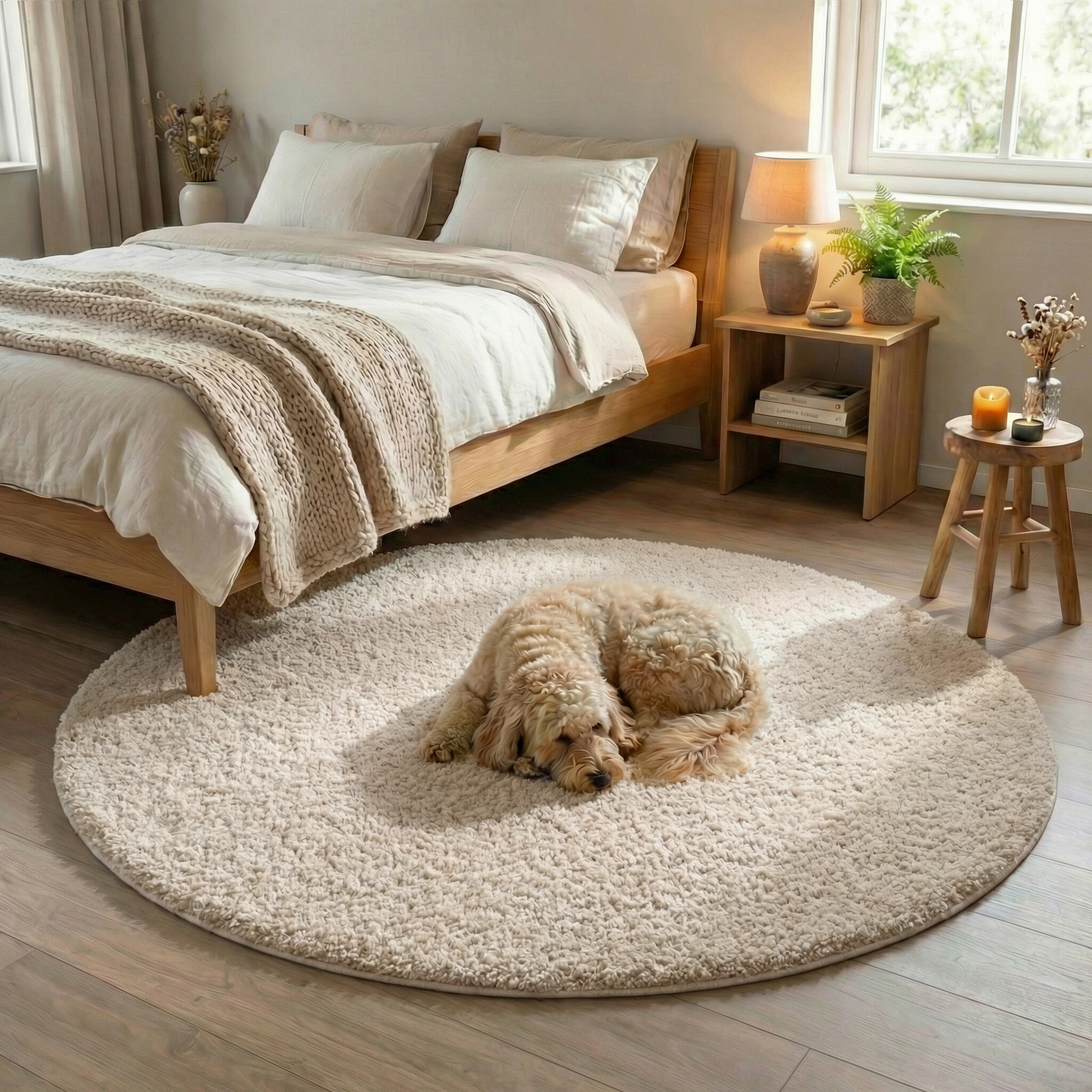 Rond fluffy vloerkleed - Bobby Creme