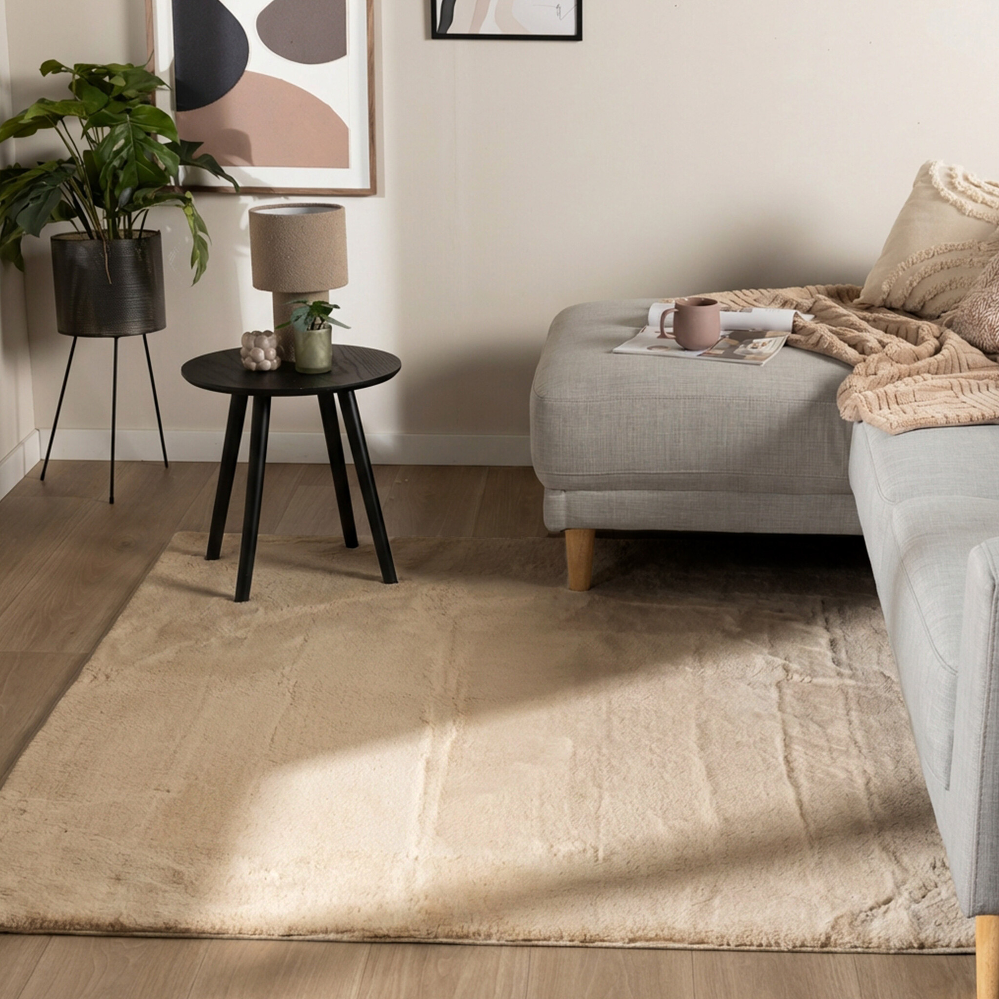 Vierkant laagpolig vloerkleed - Cozy Beige