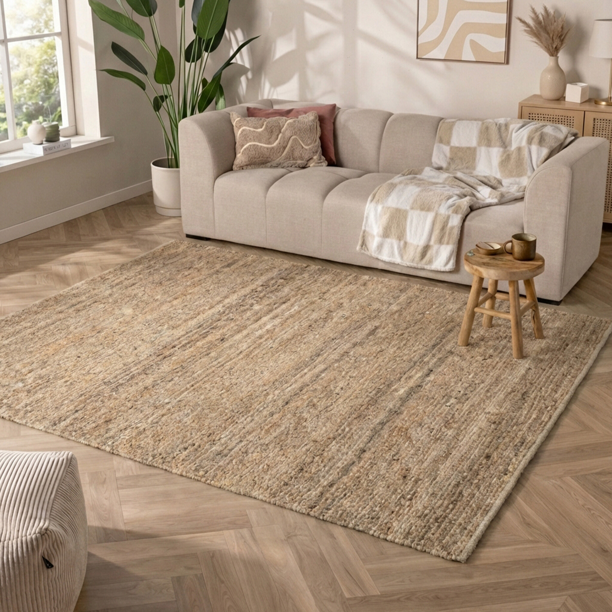 Vierkant wollen vloerkleed - Feline Taupe/Gemeleerd