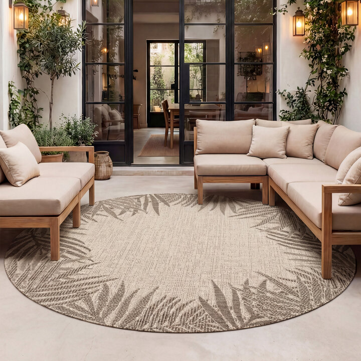 Rond buiten vloerkleed - Tiga Edge Taupe 