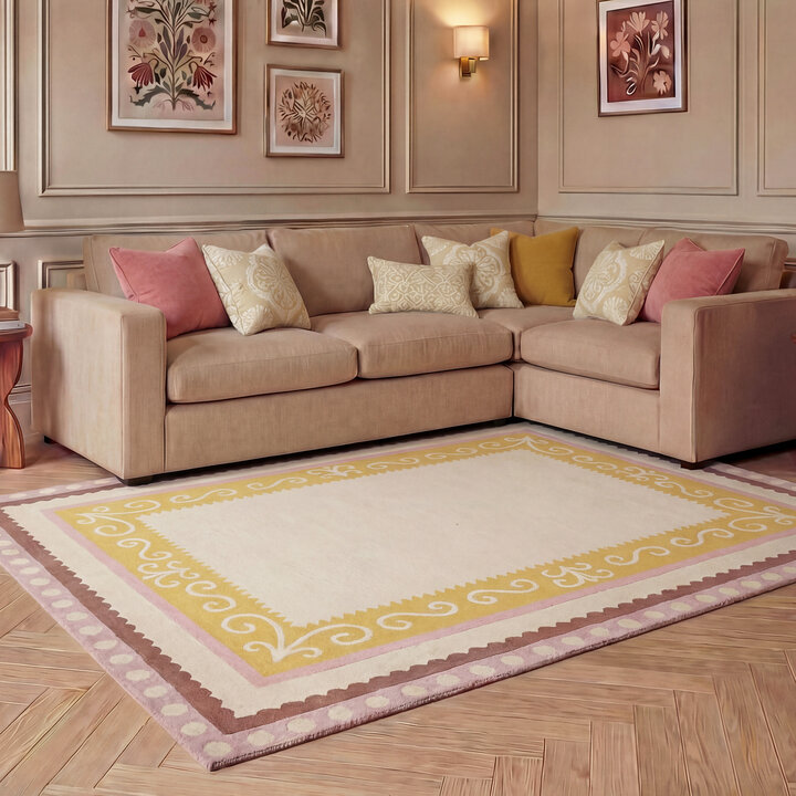 Katoenen vloerkleed - Nola Border Roze