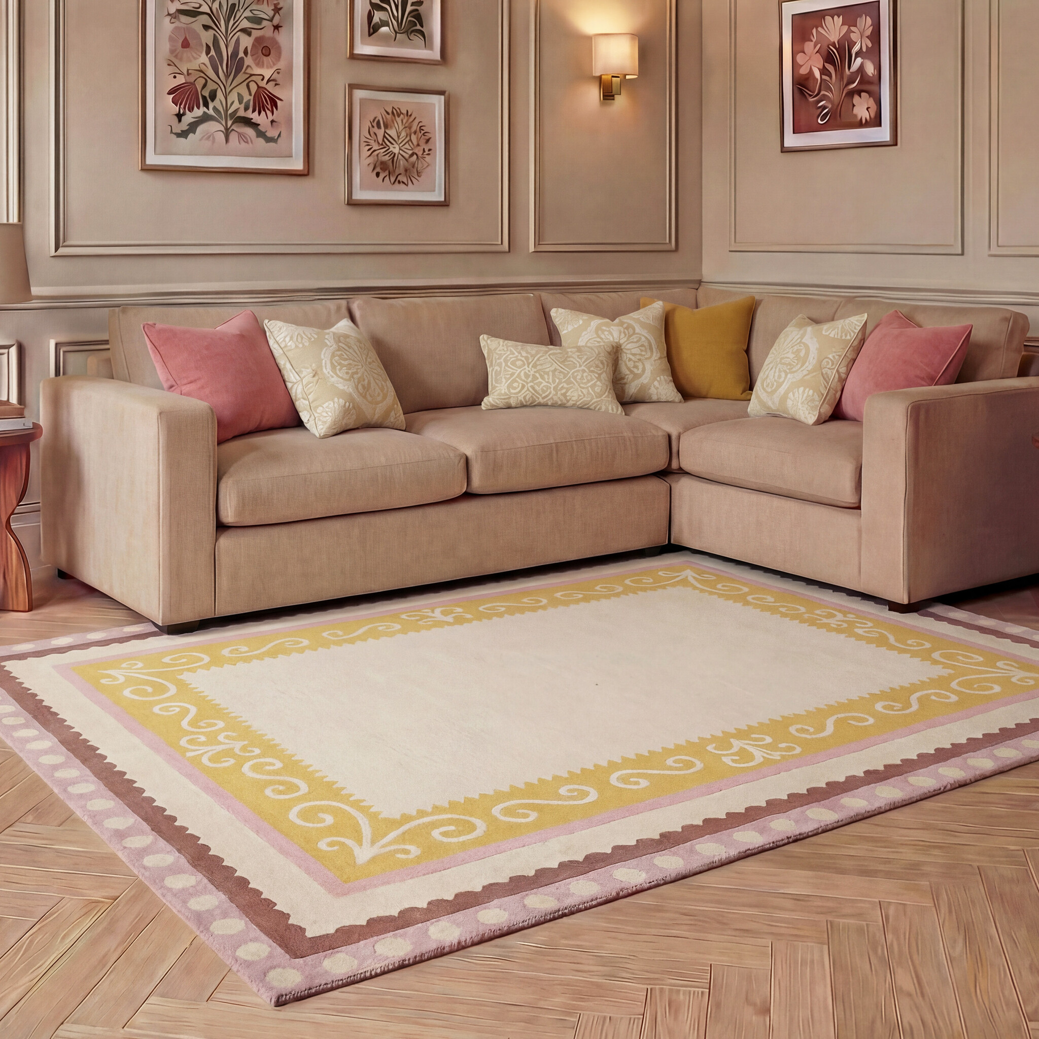 Katoenen vloerkleed - Nola Border Roze