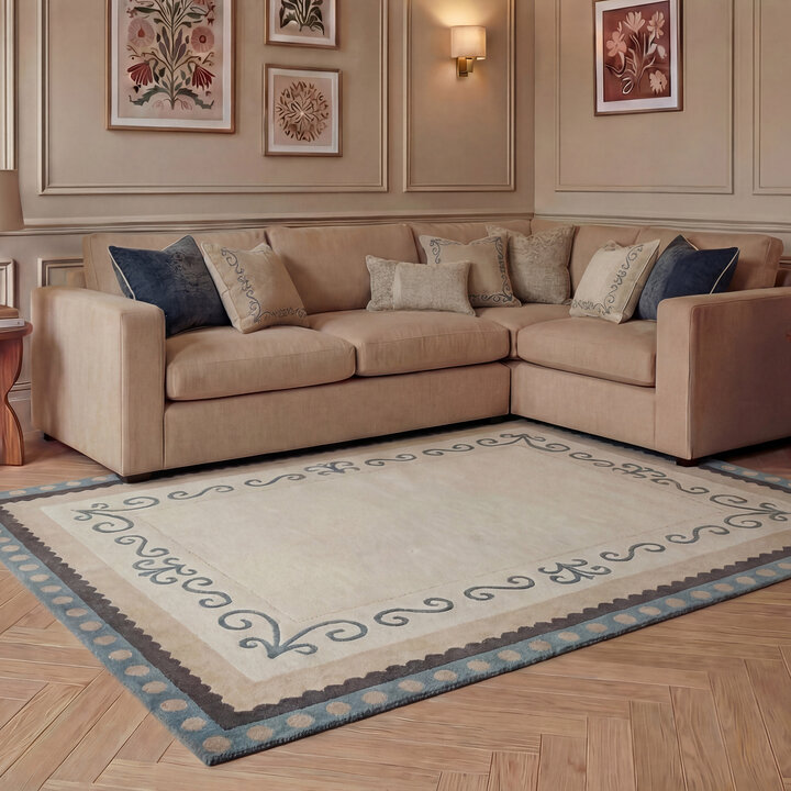 Katoenen vloerkleed - Nola Border Blauw